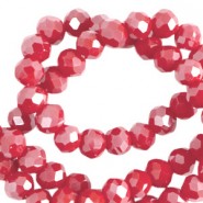 Faceted glass beads 4x3mm disc Bonfire red-pearl shine coating